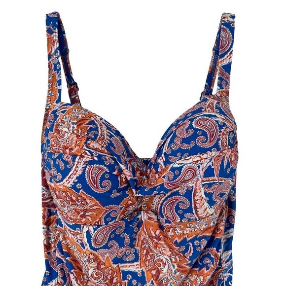 Nip Tuck Swimsuit One Piece Size 8 Tummy Control Ruched Slimming Blue Paisley - Picture 3 of 13